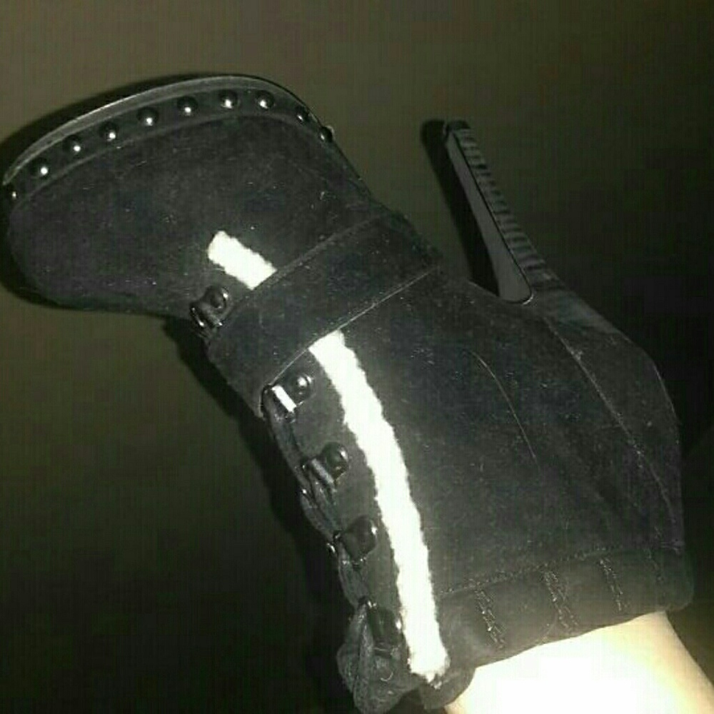 Faux Fur/Microsuede Heeled Ankle Boots